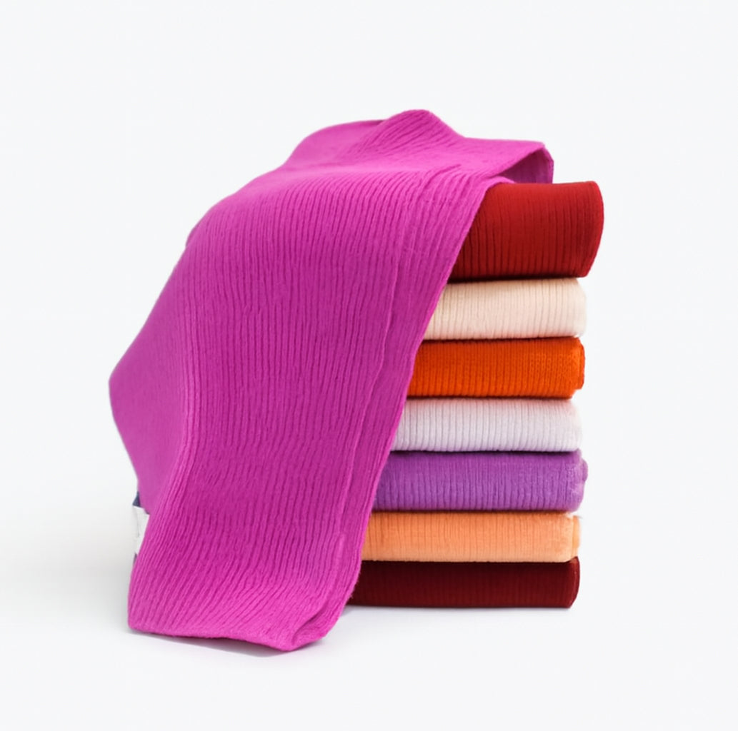 Pure Cashmere Narrow Rib Scarf — Unisex | Handcrafted in Hawick | Reds, Pinks, Lilacs and Oranges