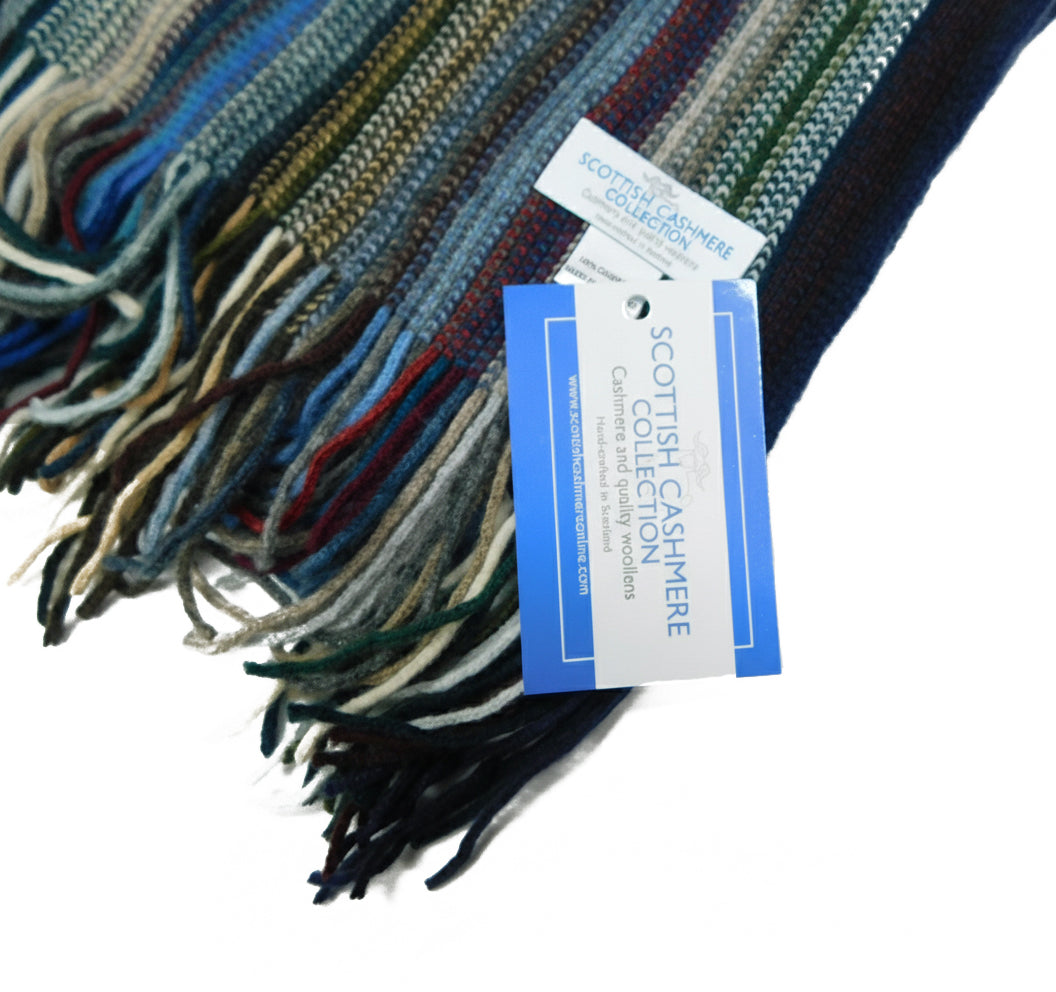 Pure Cashmere Striped Scarf — Hand-Crafted in Hawick | Selection of Colours | Warp-Knitted