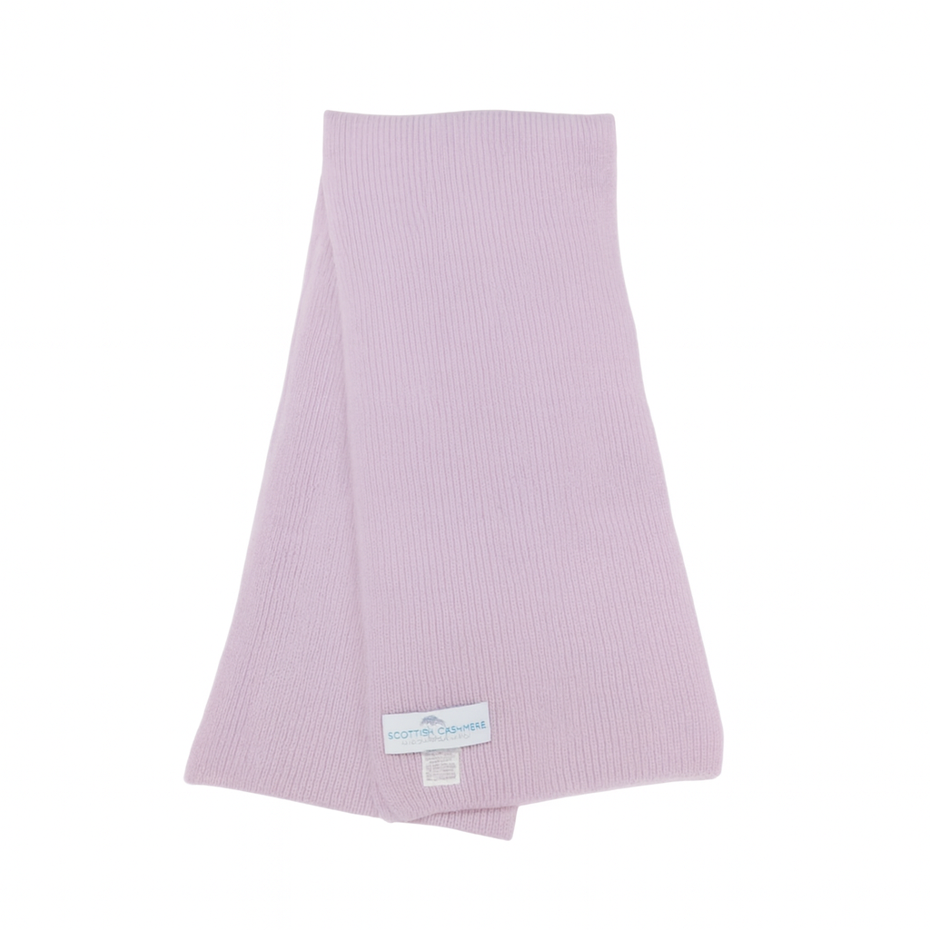 Pure Cashmere Narrow Rib Scarf — Unisex | Handcrafted in Hawick | Reds, Pinks, Lilacs and Oranges