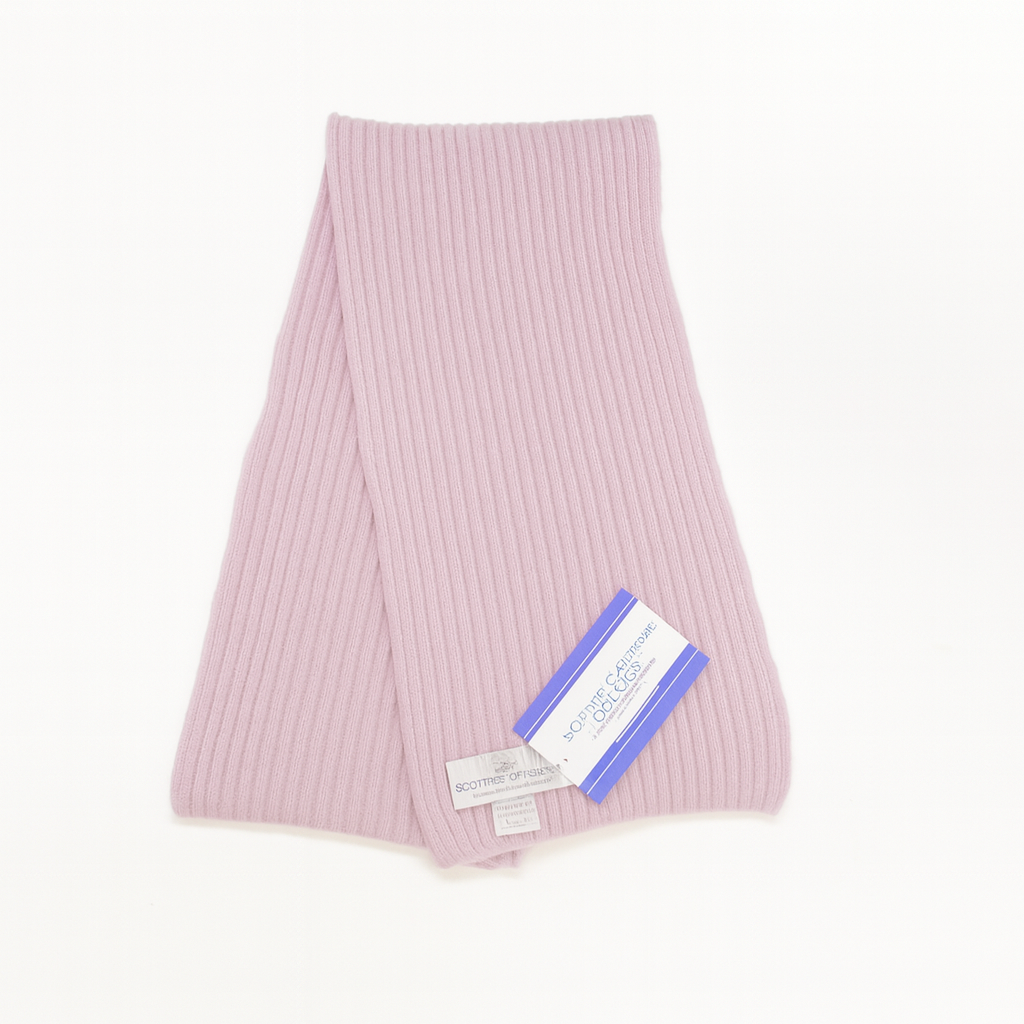 Pure Cashmere Ribbed Knit Scarf — Unisex | Handcrafted in Hawick | Reds, Pinks, Lilacs and Oranges