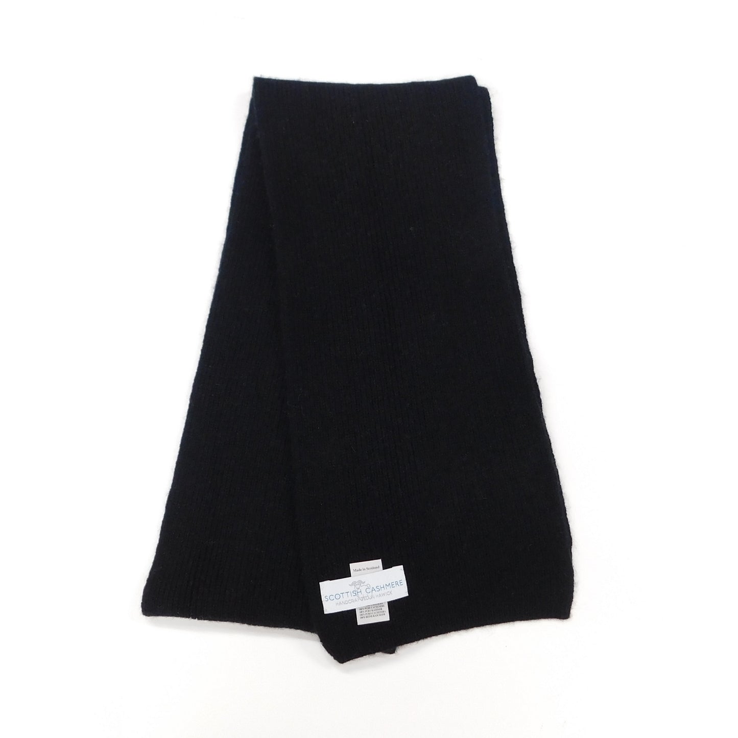 Pure Cashmere Narrow Rib Scarf — Unisex | Handcrafted in Hawick | Black, Greys and Blues
