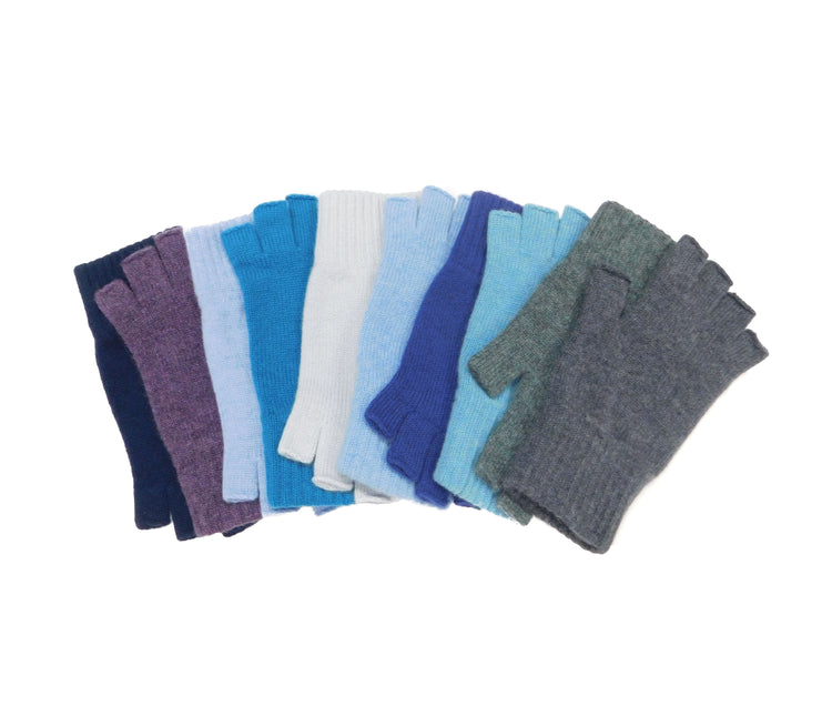 Ladies Pure Cashmere Fingerless Gloves - Greys, Blues and Purples - Handcrafted in Hawick, Scotland