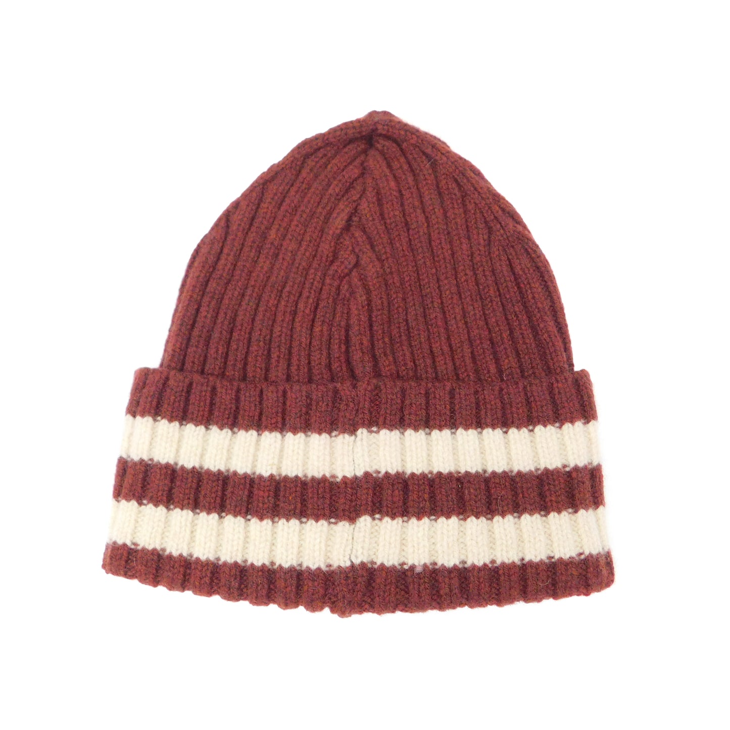 Unisex Lambswool Ribbed Beanie — Contrast Double Stripe Brim | Handcrafted in Hawick | One Size