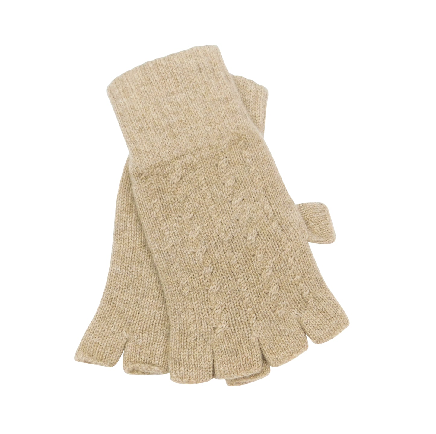 Ladies Pure Cashmere Fingerless Gloves with Cable Design - Handcrafted in Hawick, Scotland