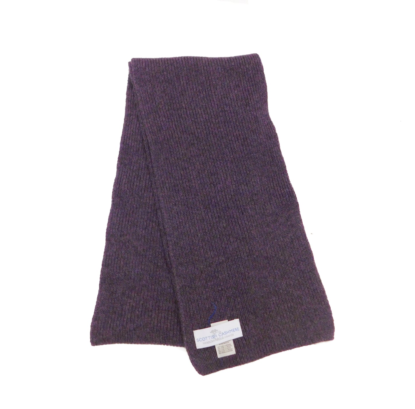 Pure Cashmere Scarf with a narrow rib - Black, Greys, Blues and Yellow Shades - Handknitted by us in Hawick, Scotland