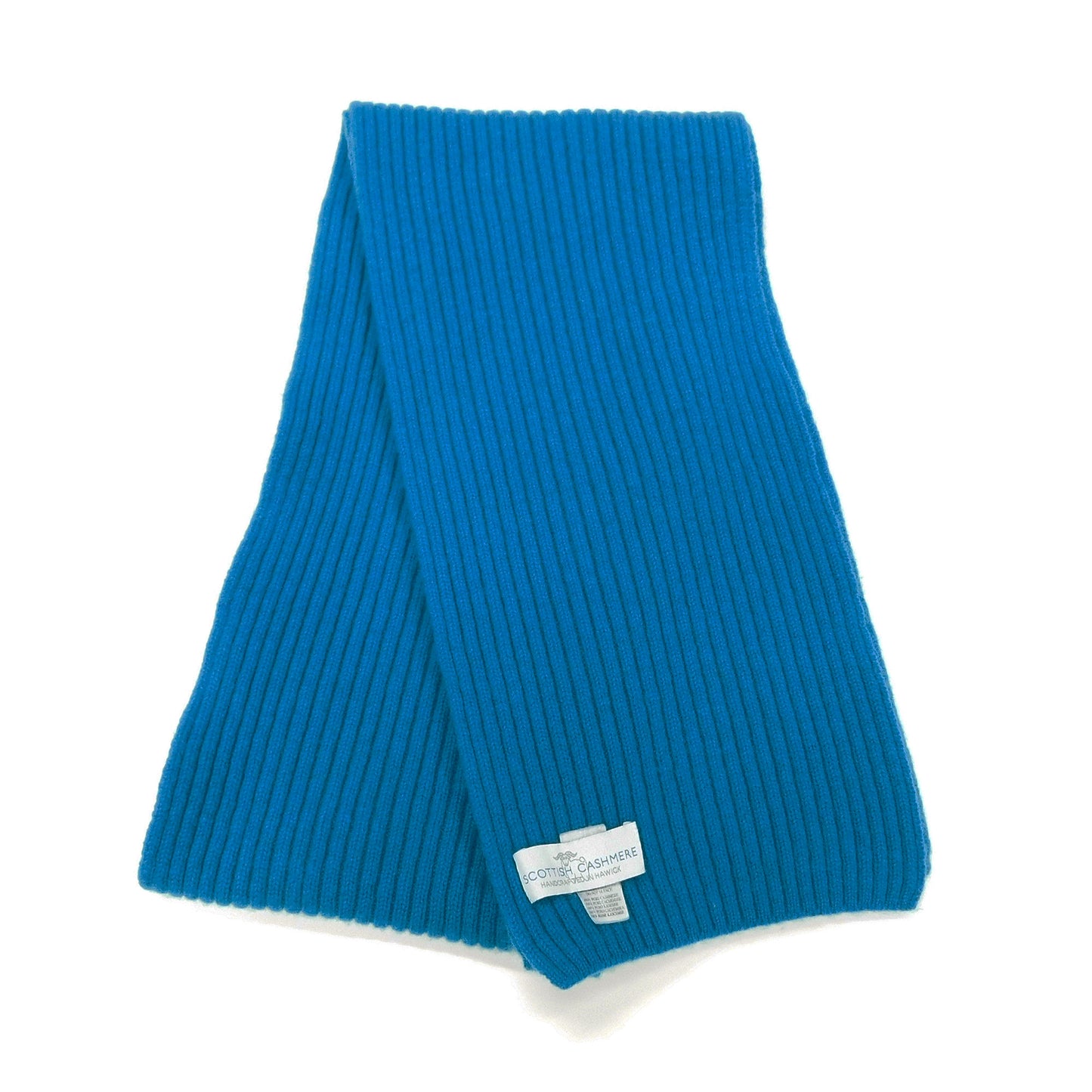 Pure Cashmere Ribbed Knit Scarf — Unisex | Handcrafted in Hawick | Greys, Blues and Greens