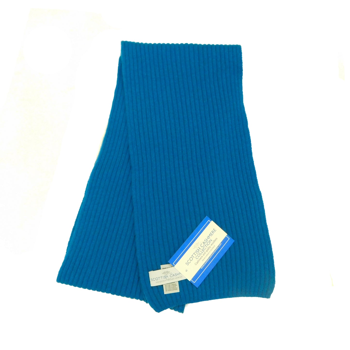 Pure Cashmere Ribbed Scarf - Black, Greys, Blues and Greens - Handknitted by us in Hawick, Scotland