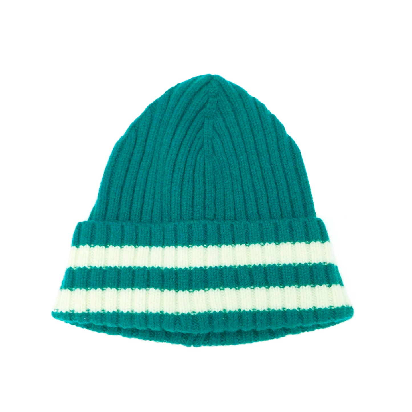 Unisex Lambswool Ribbed Beanie — Contrast Double Stripe Brim | Handcrafted in Hawick | One Size