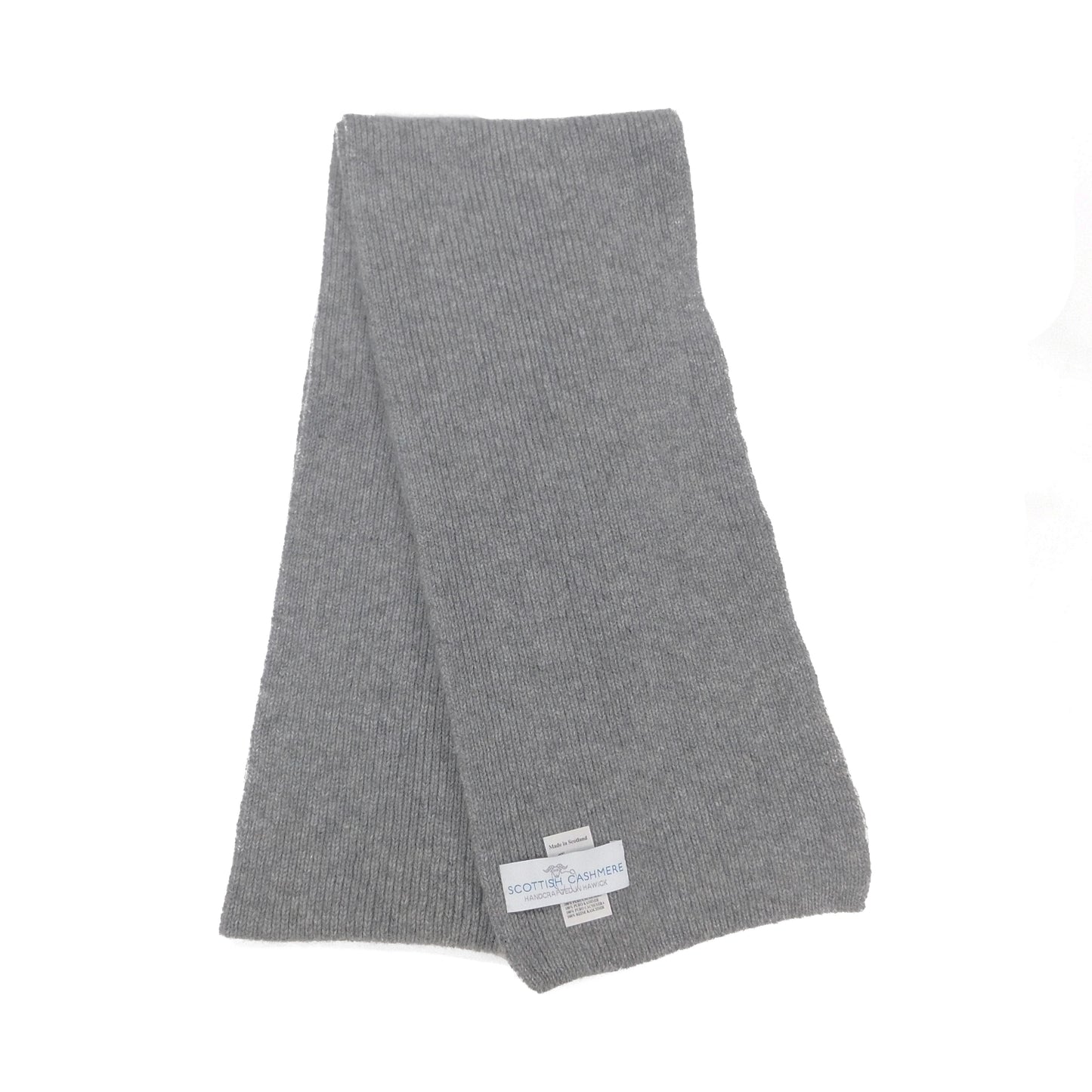 Pure Cashmere Narrow Rib Scarf — Unisex | Handcrafted in Hawick | Black, Greys and Blues