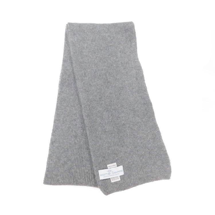 Pure Cashmere Scarf with a narrow rib - Black, Greys, Blues and Yellow Shades - Handknitted by us in Hawick, Scotland