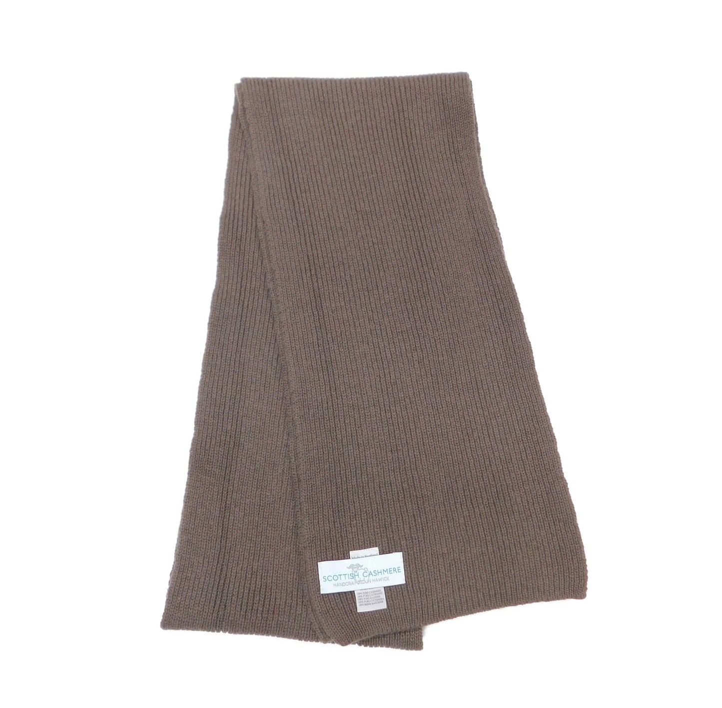 Pure Cashmere Narrow Rib Scarf — Unisex | Handcrafted in Hawick | Greens, Browns, Yellows and Neutrals