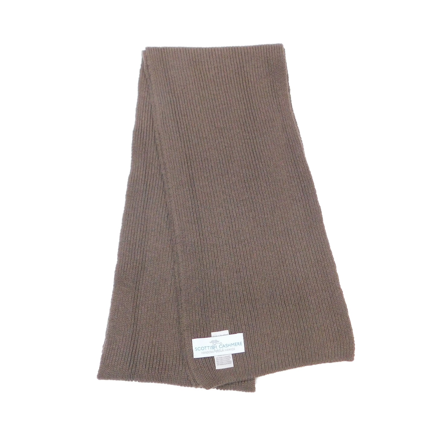 Pure Cashmere Scarf with a narrow rib - Greens, Browns and Neutrals - Handcrafted in Hawick, Scotland