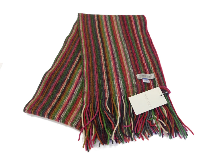 Écharpe à rayures, rayures multicolores en laine d'agneau - Tricoté chaîne à Hawick, en Écosse
