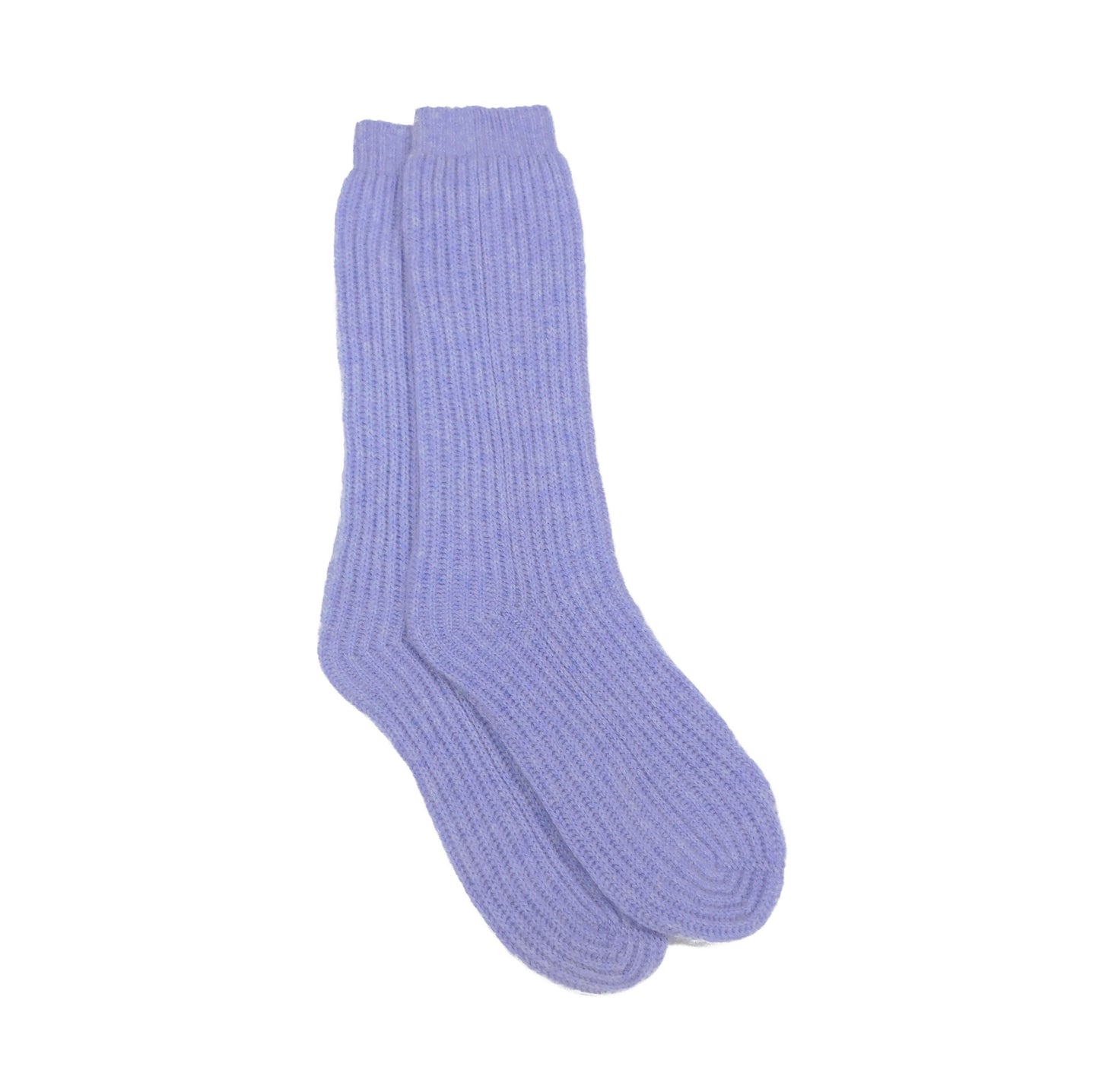 Lavender cashmere socks on a white background
