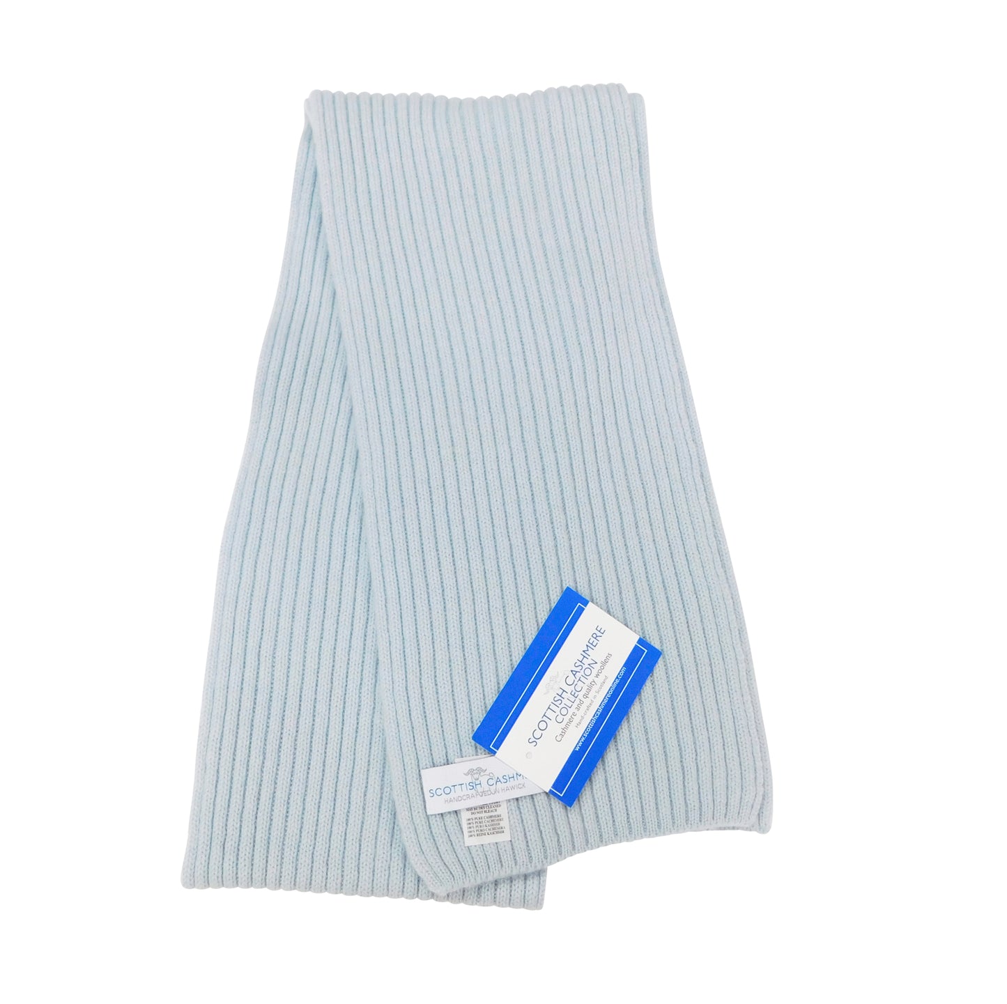 Pure Cashmere Ribbed Knit Scarf — Unisex | Handcrafted in Hawick | Greys, Blues and Greens