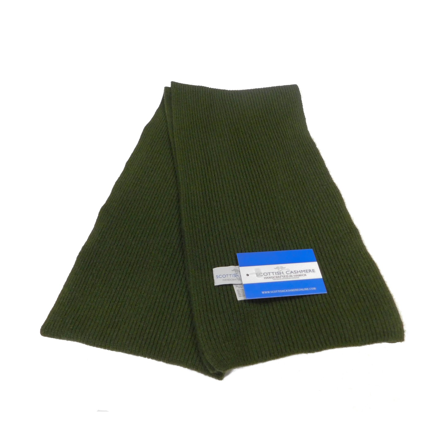 Pure Cashmere Scarf with a narrow rib - Greens, Browns and Neutrals - Handcrafted in Hawick, Scotland