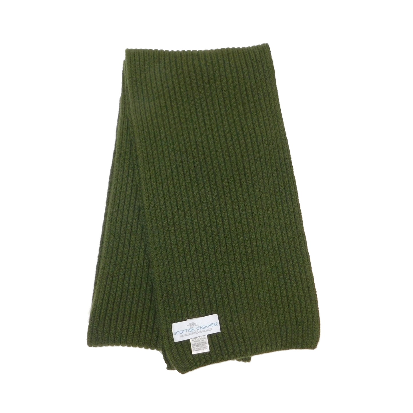 Pure Cashmere Ribbed Scarf - Black, Greys, Blues and Greens - Handknitted by us in Hawick, Scotland