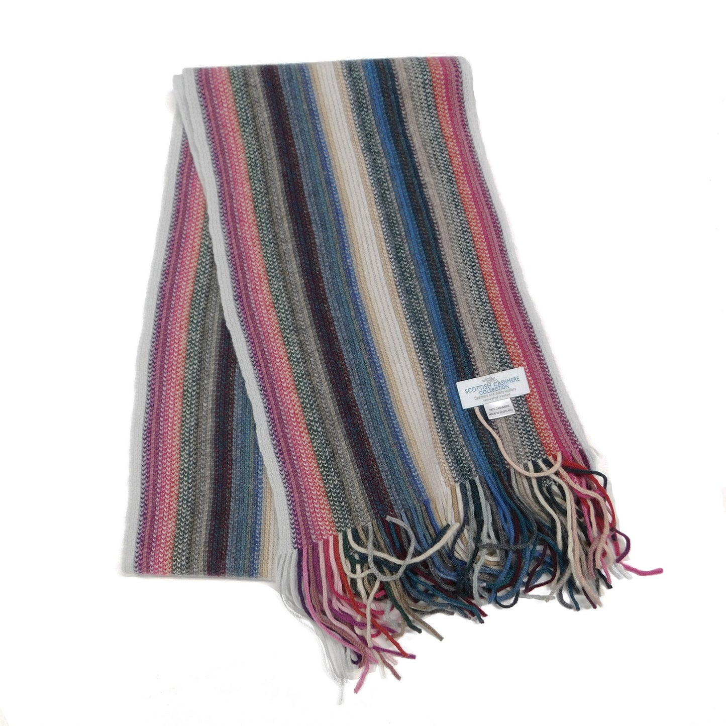Pure Cashmere Striped Scarf — Hand-Crafted in Hawick | Selection of Colours | Warp-Knitted