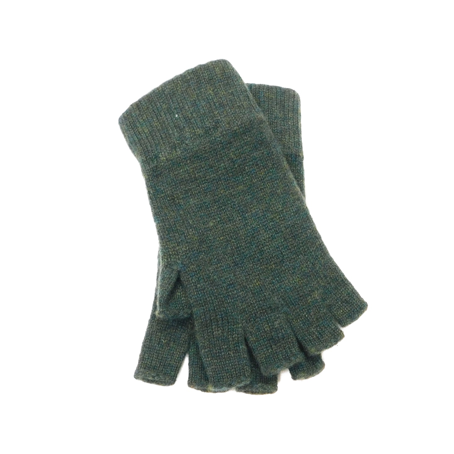 Ladies Pure Cashmere Fingerless Gloves with Keystone Thumb - Greys, Blues and Greens - Handcrafted in Hawick, Scotland
