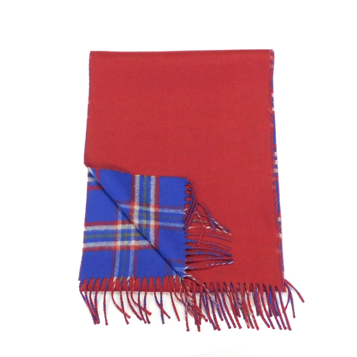 Reversible Pure Cashmere Classic Woven Scarf - Red/Blue - Woven for us in the Scottish Highlands