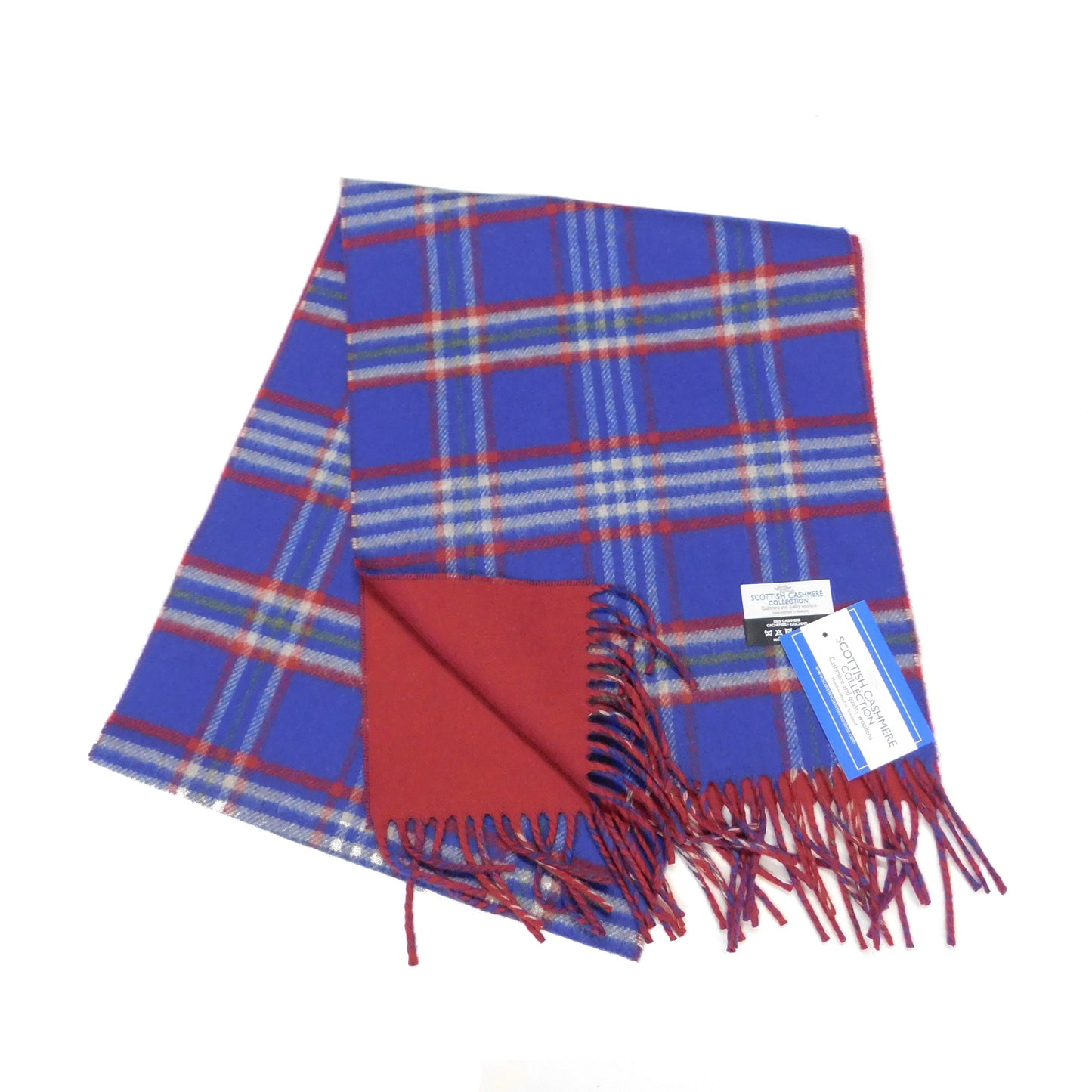 Reversible Pure Cashmere Classic Woven Scarf - Red/Blue - Woven for us in the Scottish Highlands
