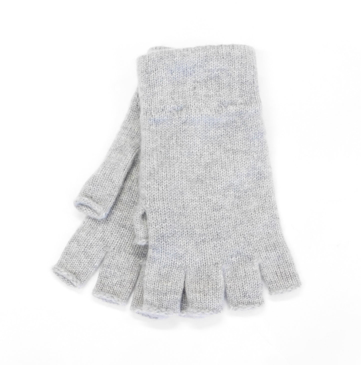 Ladies Pure Cashmere Fingerless Gloves with Keystone Thumb - Greys, Blues and Greens - Handcrafted in Hawick, Scotland