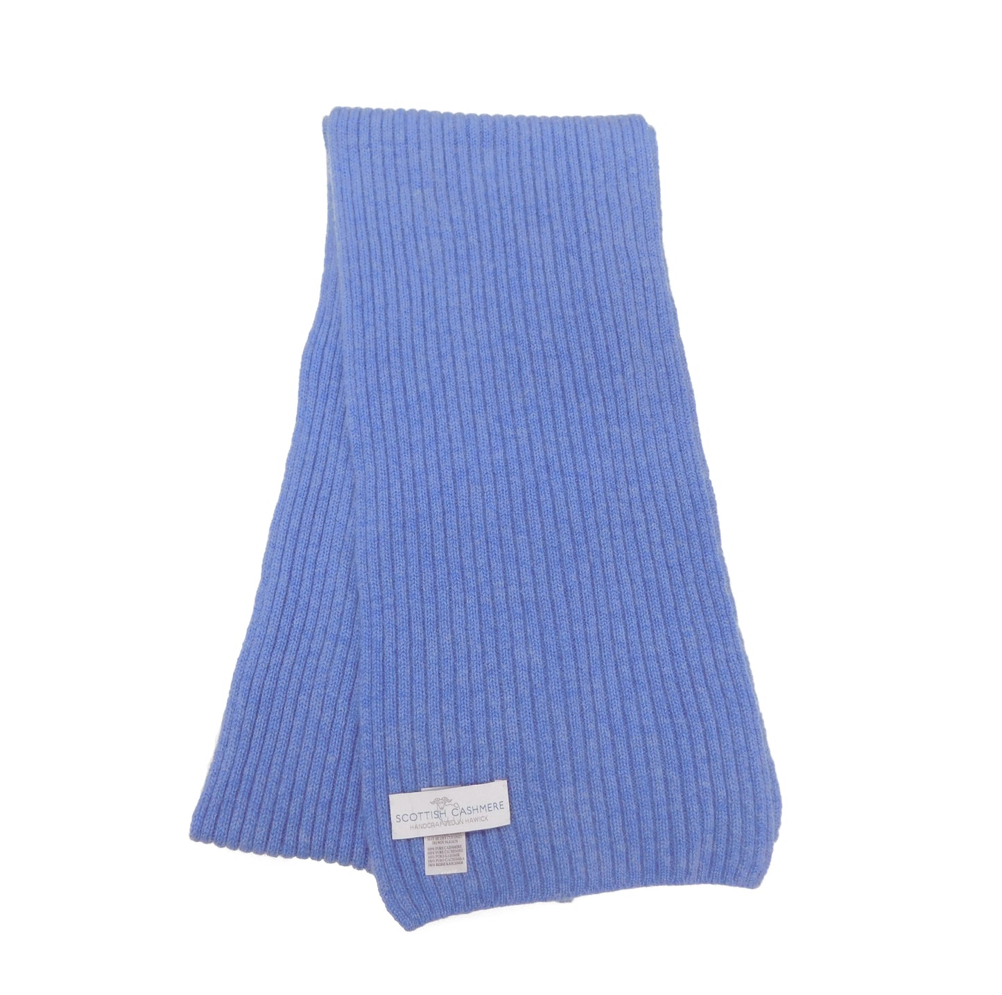 Pure Cashmere Ribbed Scarf - Black, Greys, Blues and Greens - Handknitted by us in Hawick, Scotland