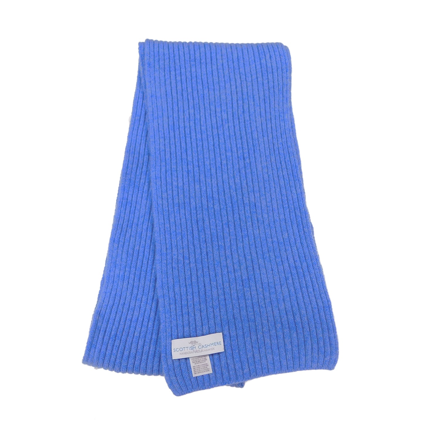 Pure Cashmere Ribbed Knit Scarf — Unisex | Handcrafted in Hawick | Greys, Blues and Greens