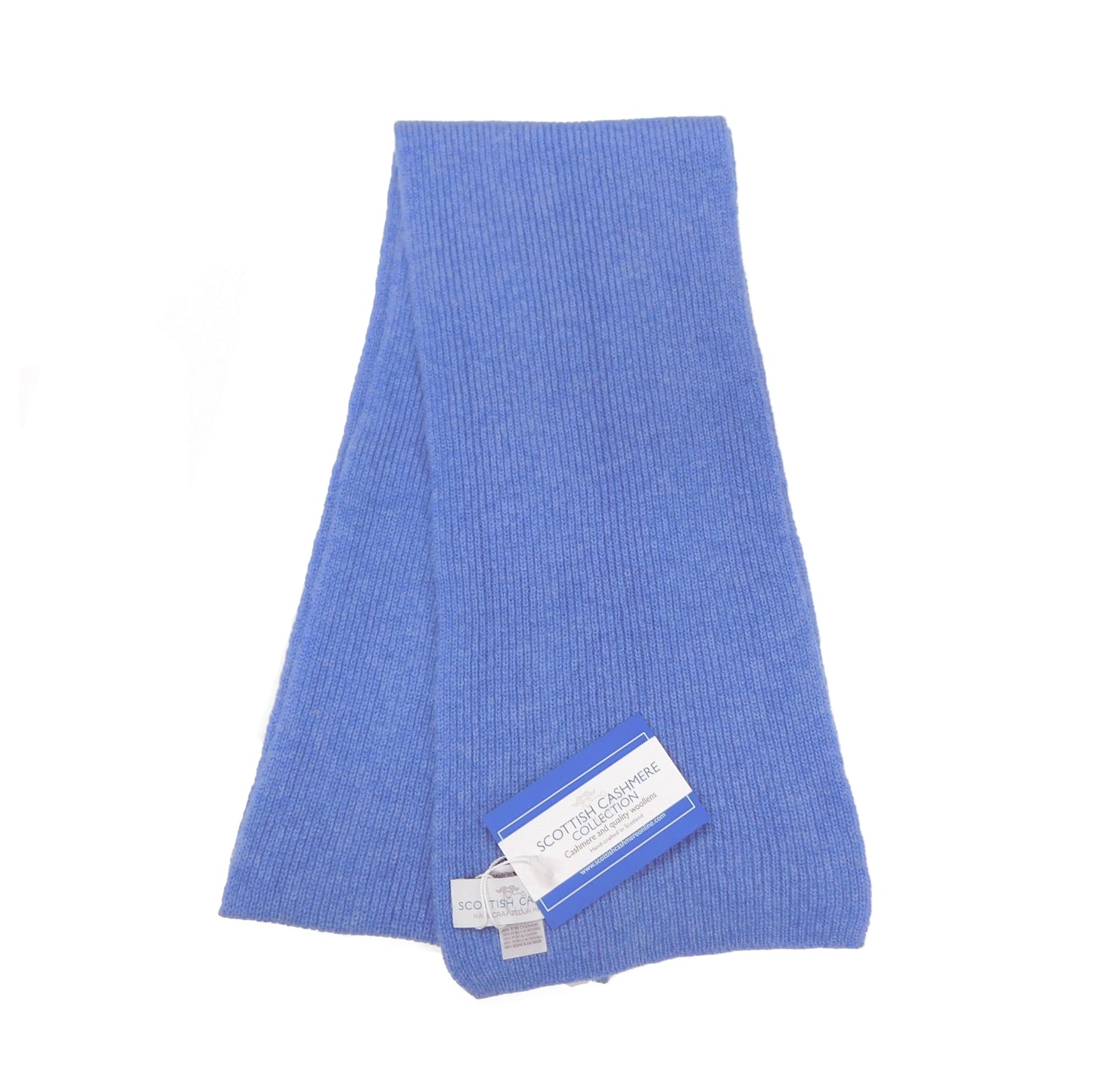 Pure Cashmere Scarf with a narrow rib - Black, Greys, Blues and Yellow Shades - Handknitted by us in Hawick, Scotland