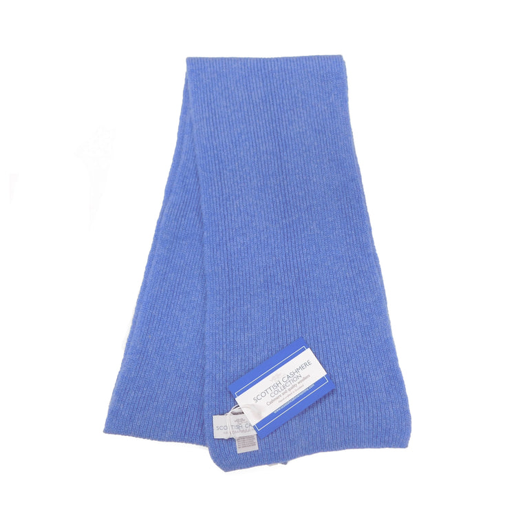 Pure Cashmere Scarf with a narrow rib - Black, Greys, Blues and Yellow Shades - Handknitted by us in Hawick, Scotland