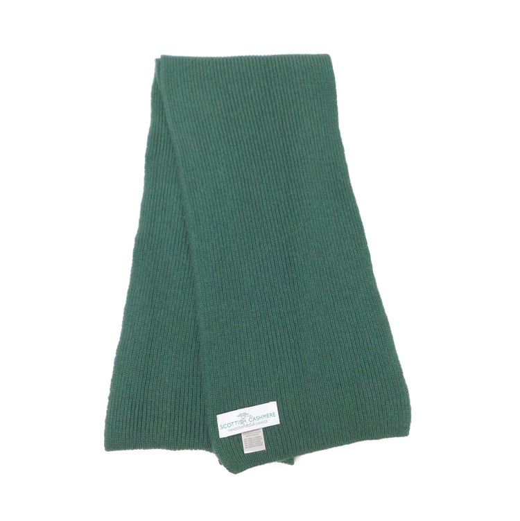 Pure Cashmere Scarf with a narrow rib - Greens, Browns and Neutrals - Handcrafted in Hawick, Scotland