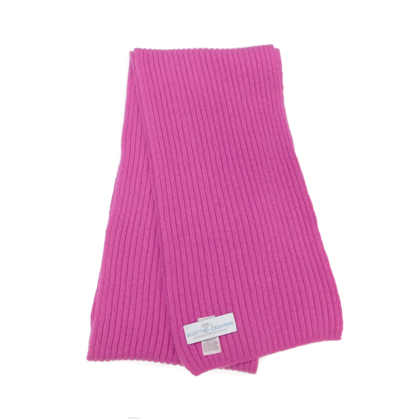 Pure Cashmere Ribbed Scarf - Reds, Pinks, Lilacs and Oranges - Handcrafted in Hawick, Scotland