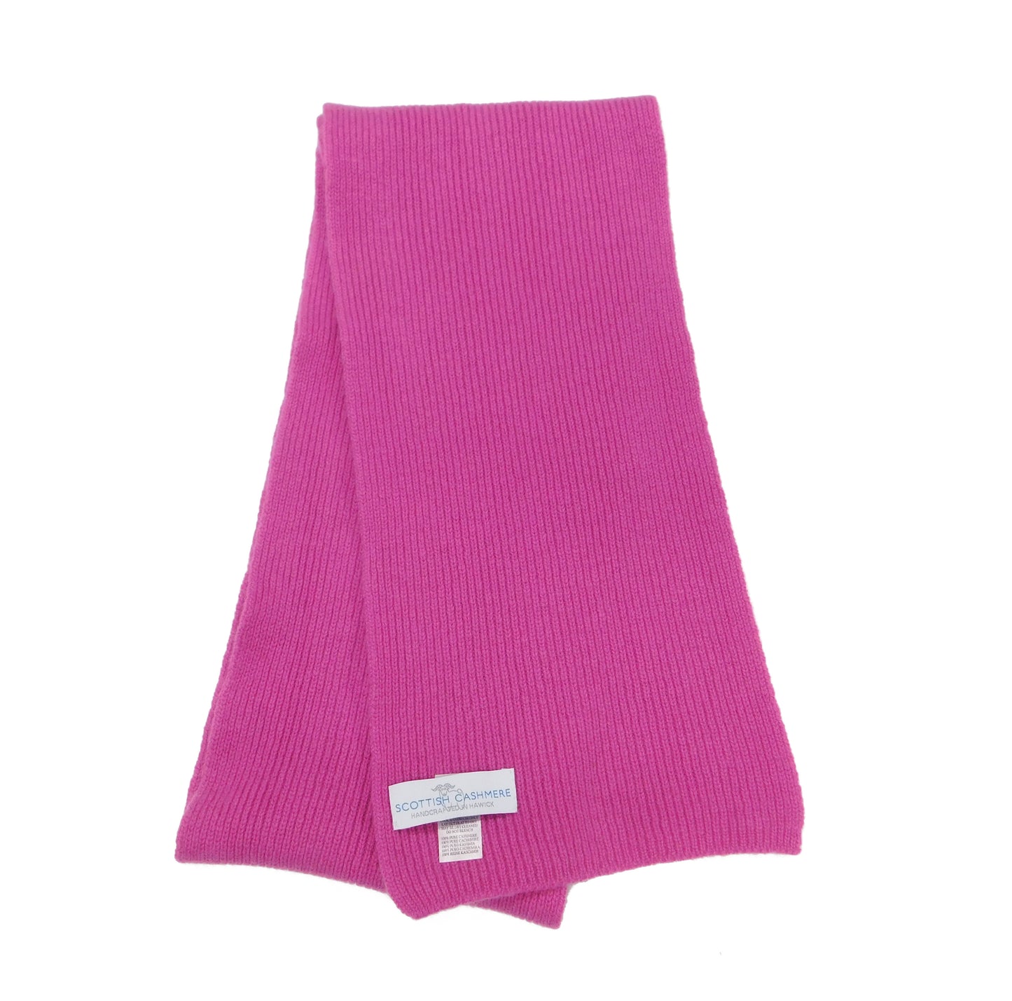 Pure Cashmere Scarf with a narrow rib - Reds, Pinks, Lilacs and Oranges - Handcrafted in Hawick, Scotland