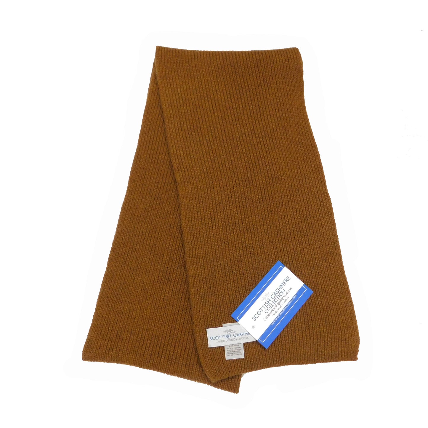 Pure Cashmere Scarf with a narrow rib - Greens, Browns and Neutrals - Handcrafted in Hawick, Scotland