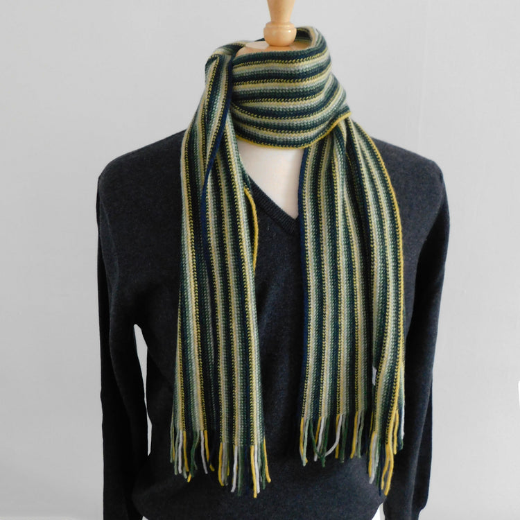 Pure Cashmere Narrow Striped Scarf - Hand-crafted in Hawick, Scotland