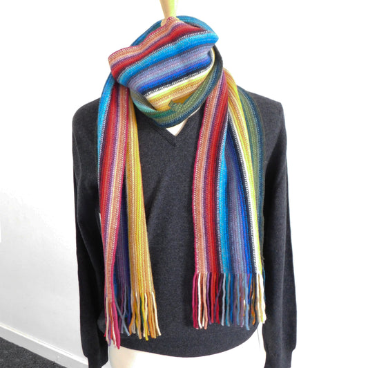 Stripe Scarf, Lambswool Multi-Coloured stripe - Warpknitted in Hawick, Scotland