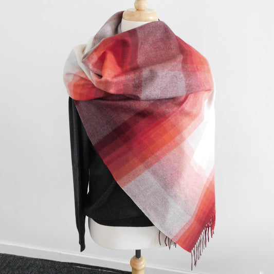 Pure Cashmere Shawl / Stole in a Red Geo Check - The ultimate in luxury - Woven for us in the Scottish Highlands