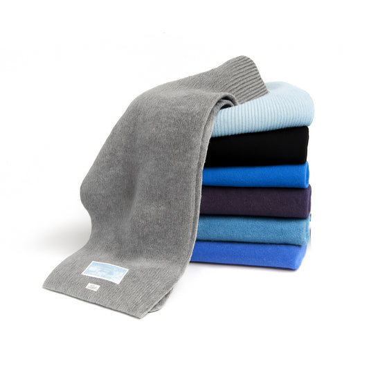 Pure Cashmere Narrow Rib Scarf — Unisex | Handcrafted in Hawick | Black, Greys and Blues