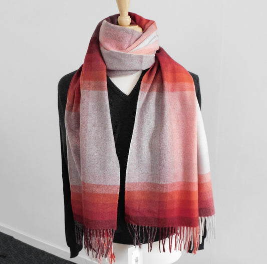 Pure Cashmere Shawl / Stole in a Red Geo Check - The ultimate in luxury - Woven for us in the Scottish Highlands