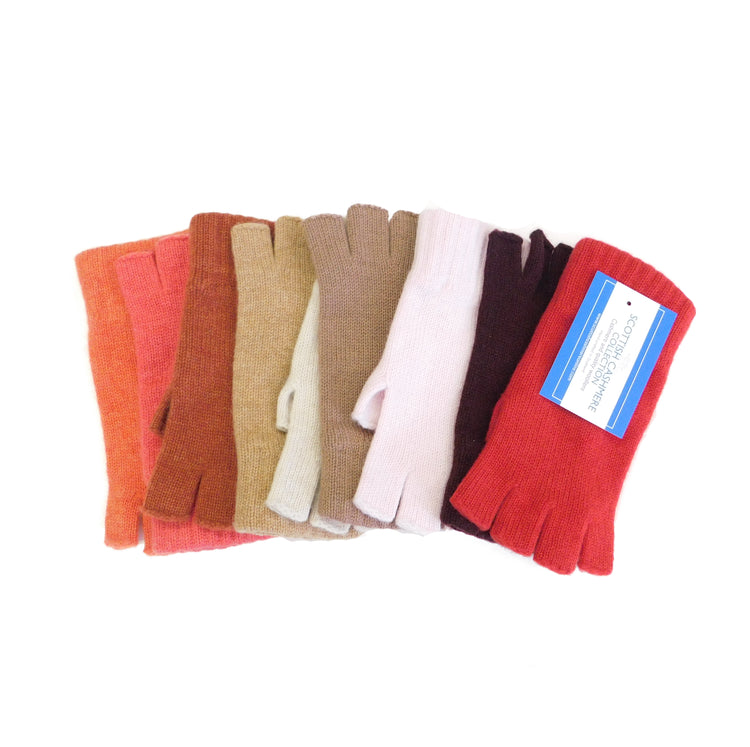 Ladies Pure Cashmere Fingerless Gloves with Keystone Thumb  - Reds, Oranges, and Neutrals - Handcrafted in Hawick, Scotland