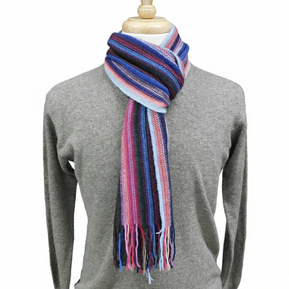 Pure Cashmere Striped Scarf — Hand-Crafted in Hawick | Selection of Colours | Warp-Knitted