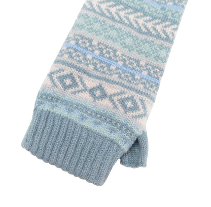 Ladies Fair Isle Cashmere Wristwarmers — Pale Blue/Mint | Keystone Thumb | Handcrafted in Hawick (One Size)