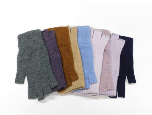 Ladies Pure Cashmere Fingerless Gloves Blues, Purples, Lilacs and Browns  - Handcrafted in Hawick, Scotland