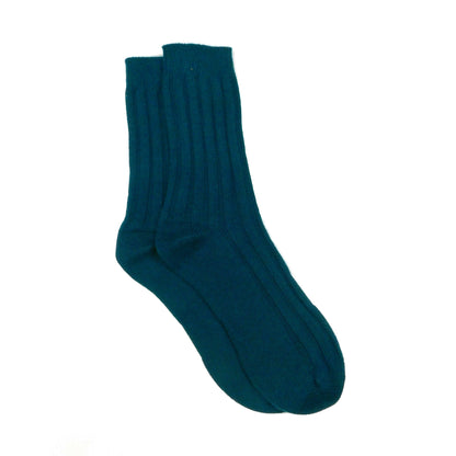 Pair of Mens Bottle Green Cashmere Bed socks on a white background