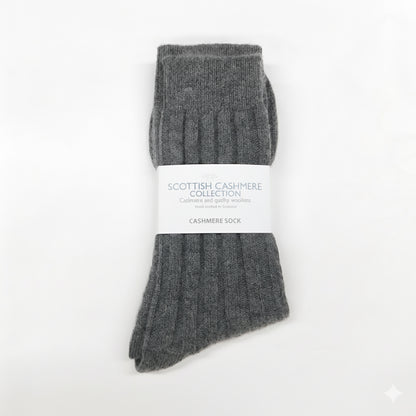 Men’s Pure Cashmere Ribbed Bed/Lounge Socks – Handcrafted in Hawick, Scotland