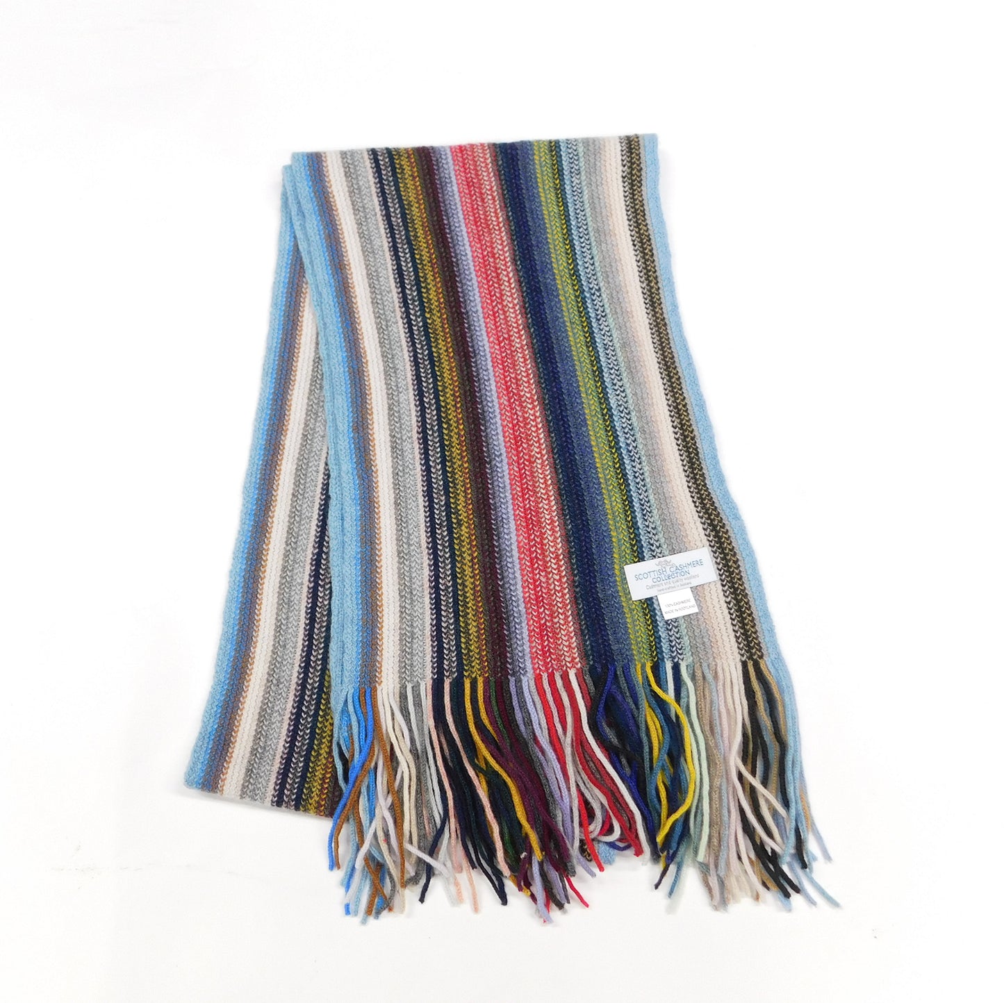 Pure Cashmere Striped Scarf — Hand-Crafted in Hawick | Selection of Colours | Warp-Knitted