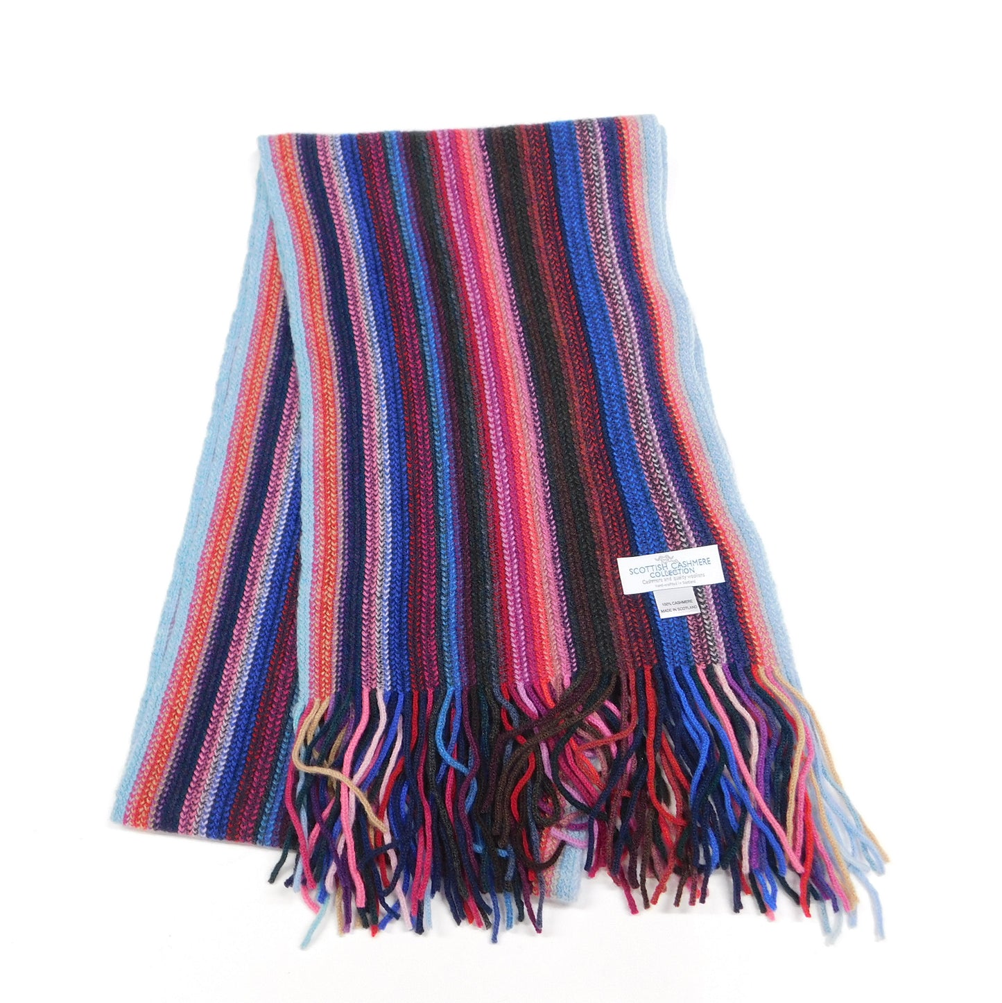 Pure Cashmere Striped Scarf — Hand-Crafted in Hawick | Selection of Colours | Warp-Knitted
