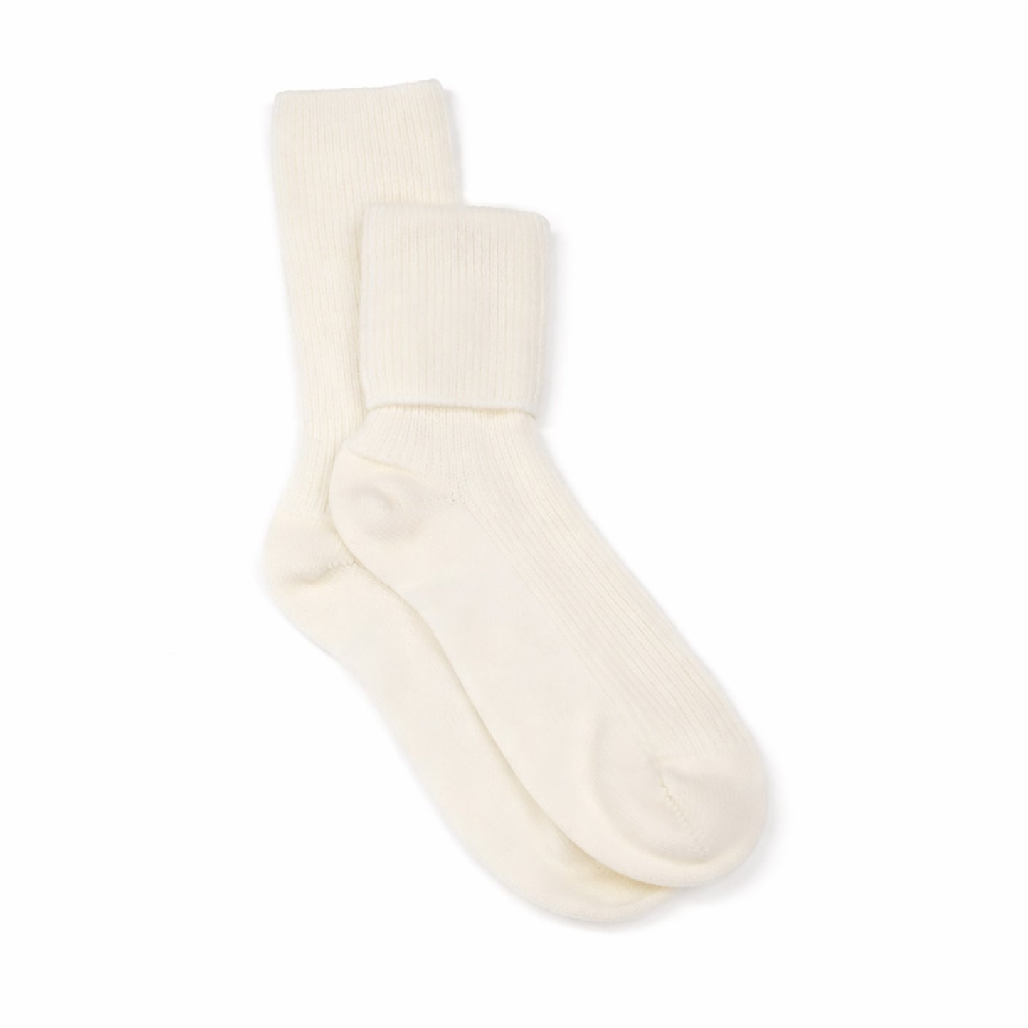 Pair of White cashmere bed socks on a white background