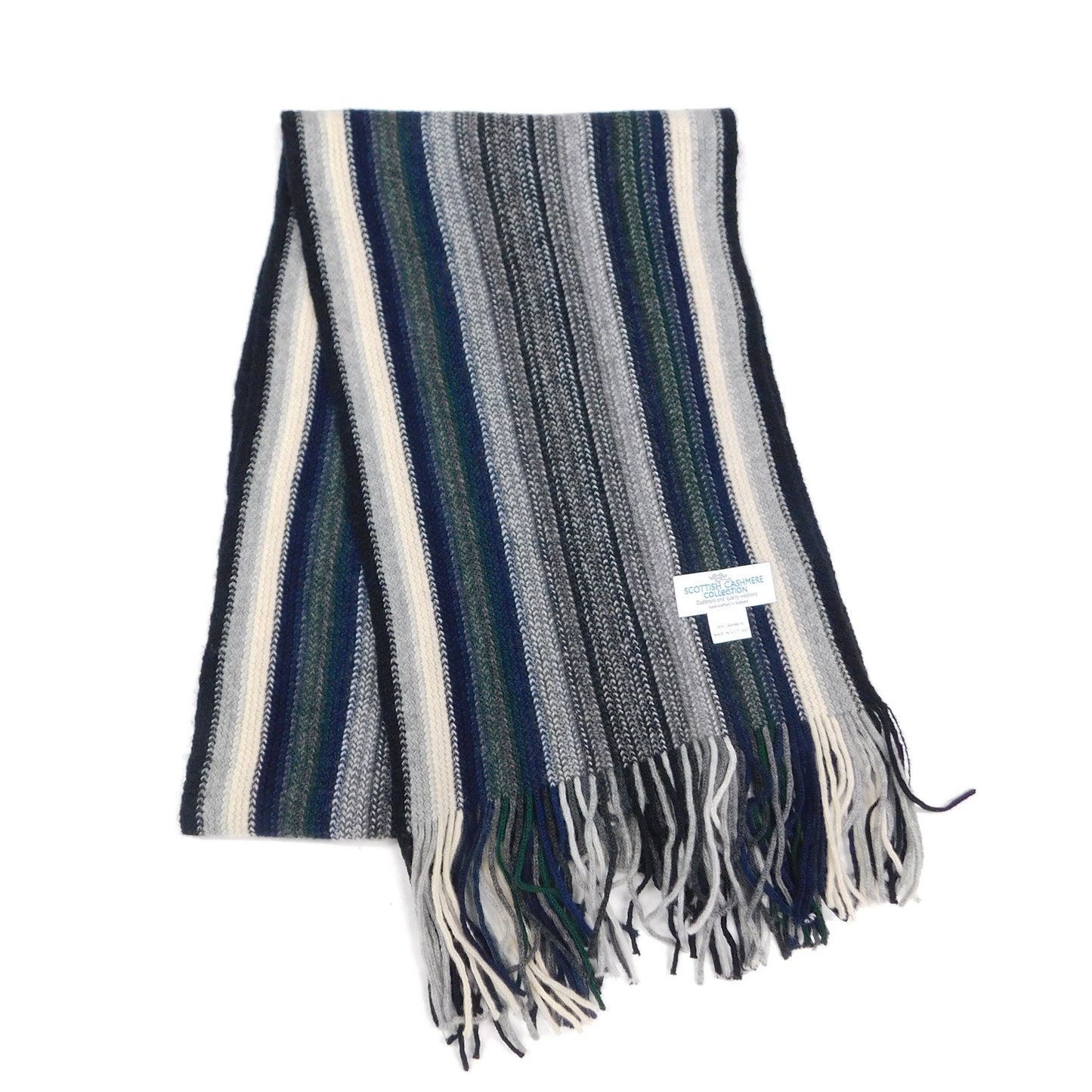 Cashmere Striped scarf with fringes on a white background