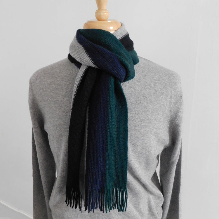 Pure Cashmere Wide Striped Scarf - Hand-crafted in Hawick, Scotland